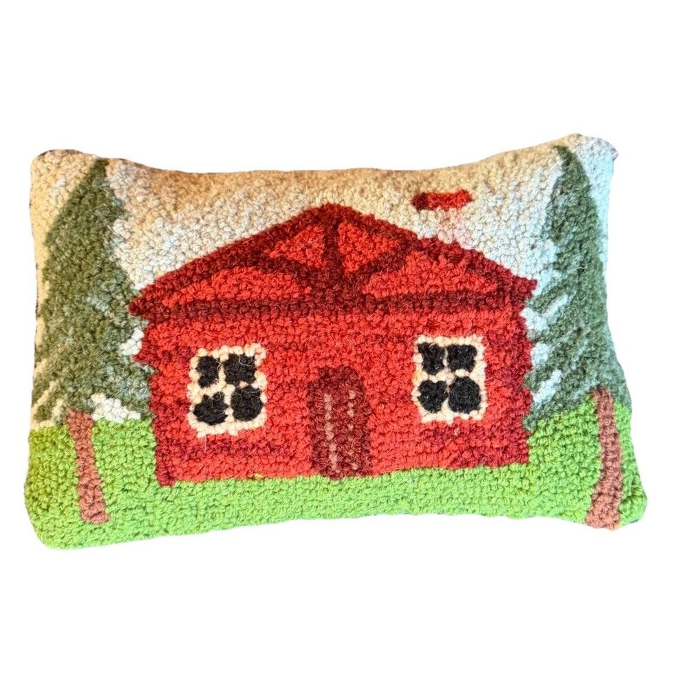 Peking Handicraft Pillow Cabin Trees 9” X 13” Cozy Wool Zippered Closure